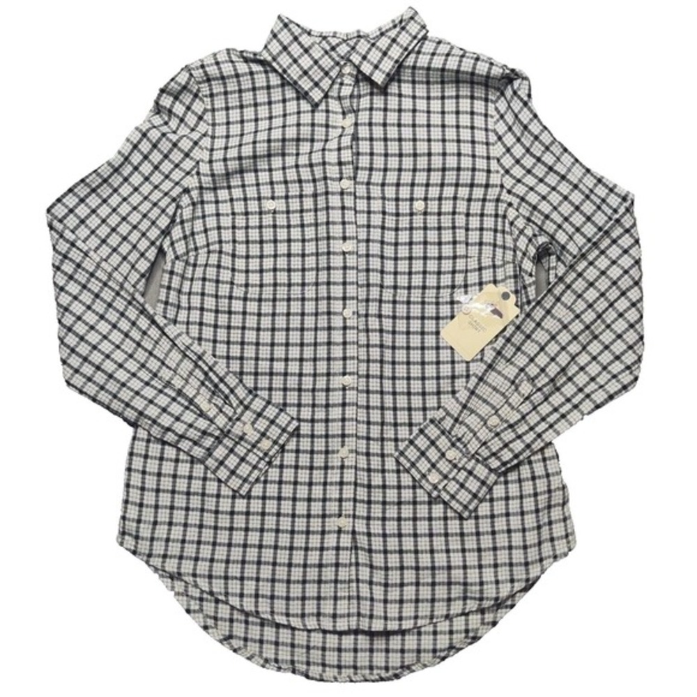 St Johns Bay Women XS Black‎ White Check Cotton Classic Button Shirt NEW